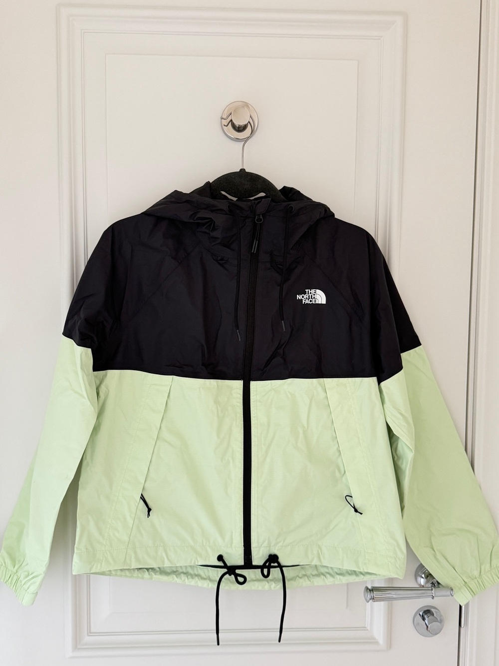The North Face Black & Light Green Hooded Rain Jacket